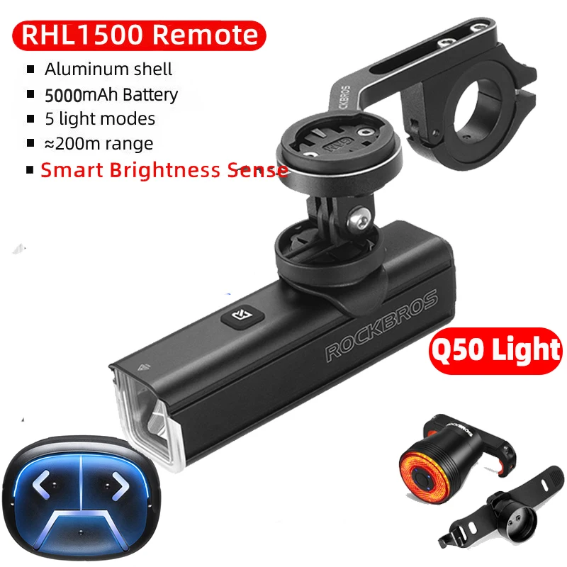 ROCKBROS 15001000LM Bike Light Typec Bicycle Headlight For Gopro