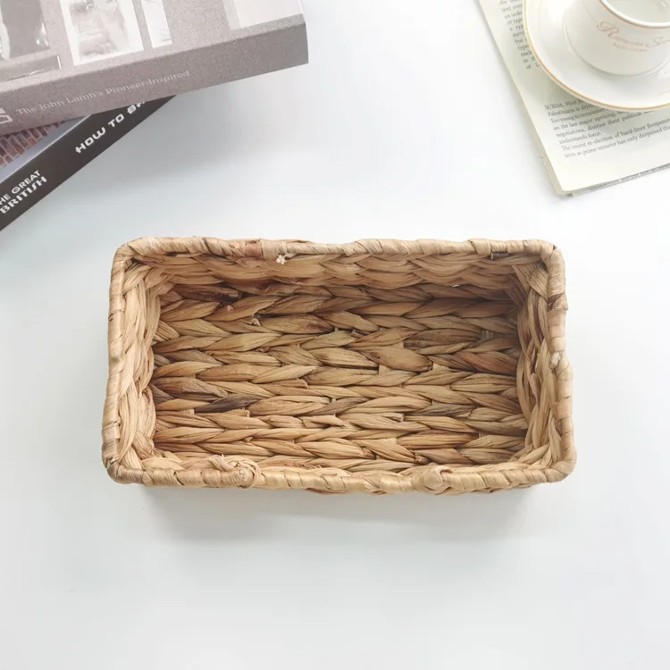 Hand Woven Rattan Tray Wicker Baskets for Toilet Tank Tray Wicker Tray for Kitchen Home Office Water Hyacinth Square Storage Box