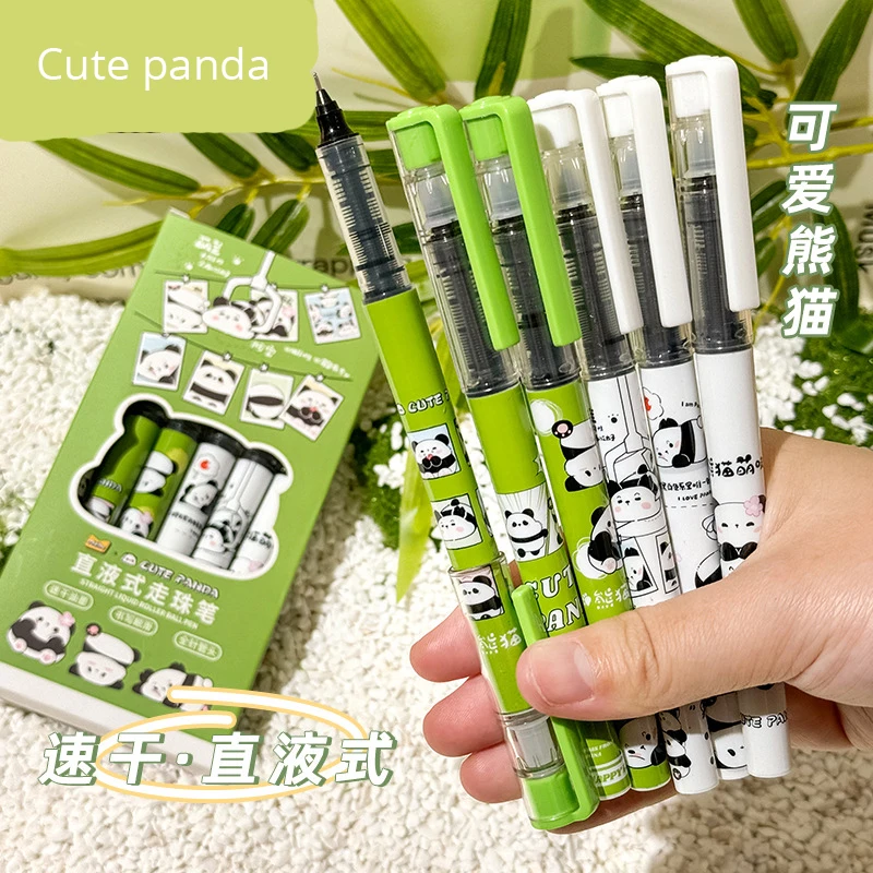 

6 шт. кавайная гелевая ручка-панда 0,5 мм прямая жидкая ручка быстросохнущие черные чернила эстетические канцелярские принадлежности в Корейском стиле