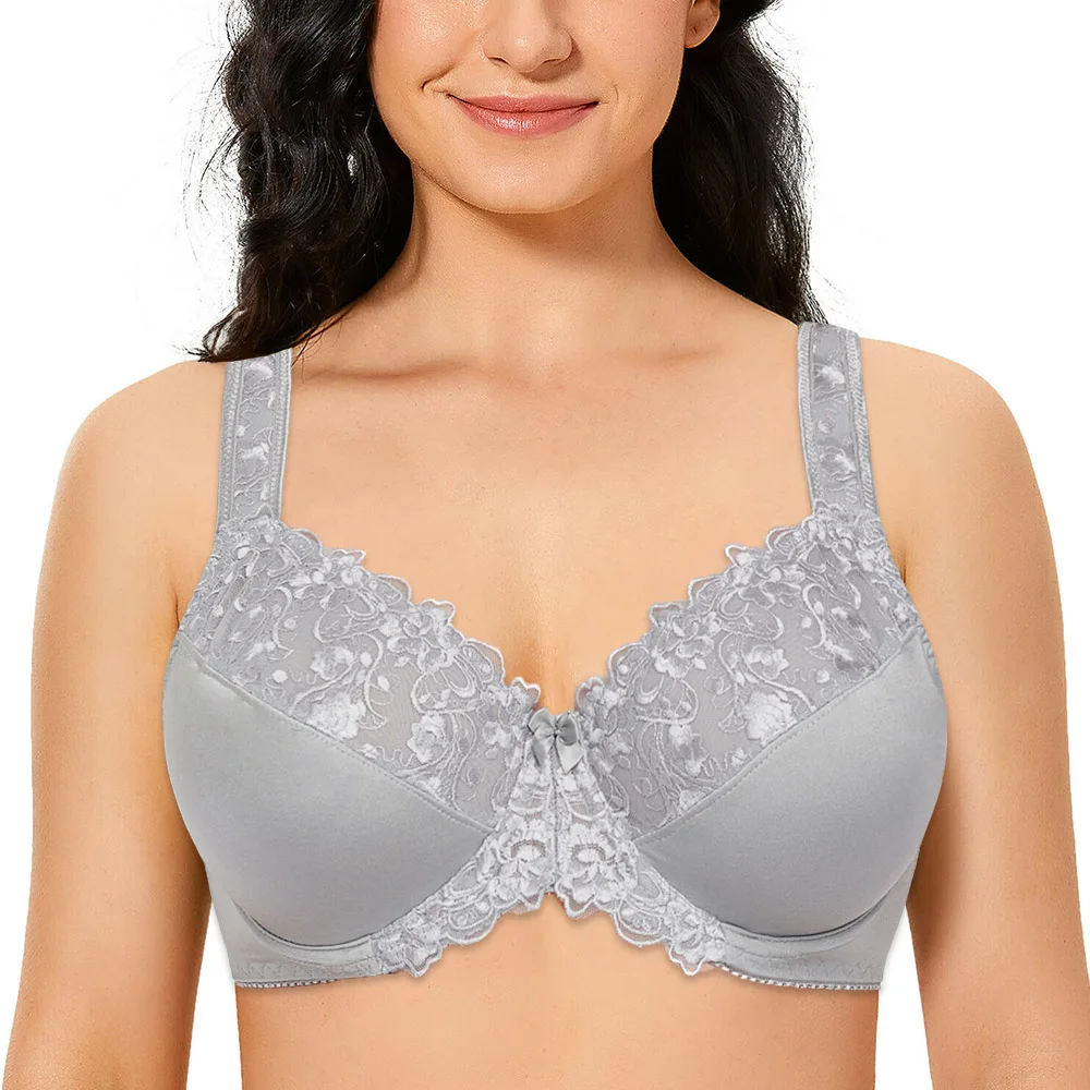 Plus Size Women Bra Full Coverage Minimizer Lace Floral