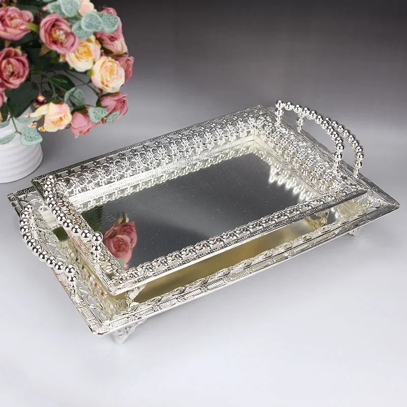 20*20*10cm Fruit Mirror Tray Plate Hotel Snack Plate Multi-Purpose Vintage Food Drinks Sliver Gold Plateau Miroir Vassoio