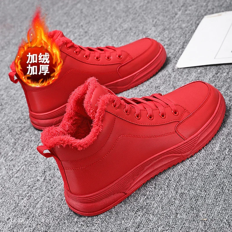 

2023New Winter Plush Warm Cotton Shoes High Cut Red New Casual Large Size36-45 Men's Shoes Couple Casual Shoes Tenis Masculino