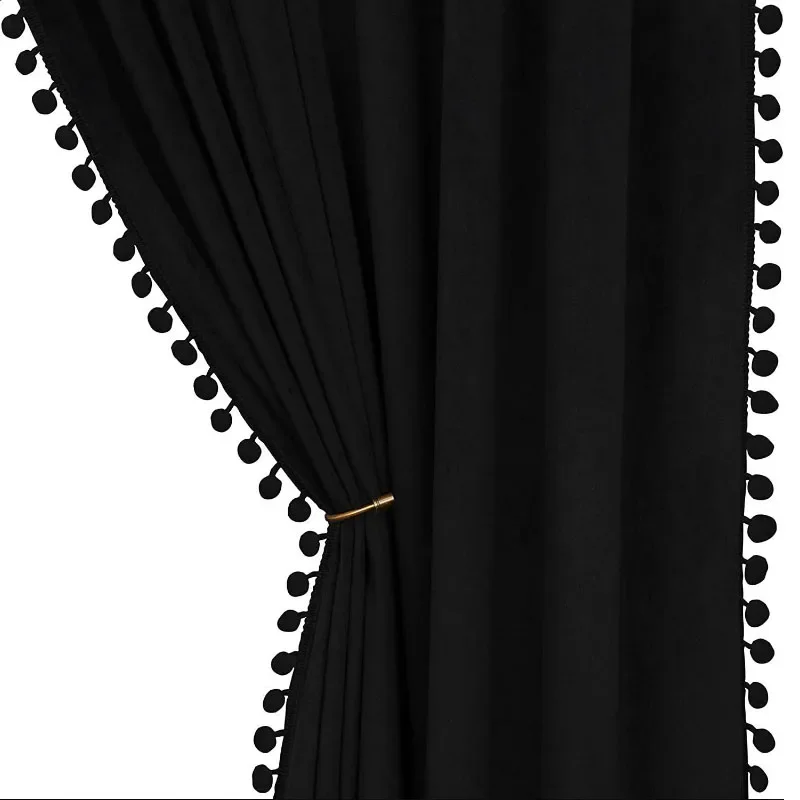 Premium Wool Ball Edge Blackout Curtains Curtains for Living Dining Room Bedroom French Minimalist Velvet Curtain 1PC 4