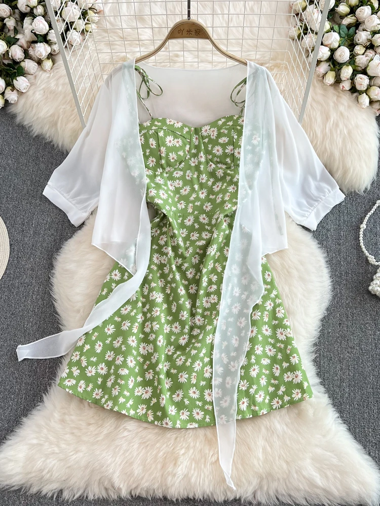 

New In Matching Sets Lace-up Solid Color Tops Camisole Printing Short Skirt Clothes for Women Youth Cute Two Piece Set for Women