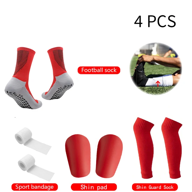 4 PCS Football Accessories Men Women Non-slip Sports Football Socks Bandage Shin Guards Elastic Socks Cover 4