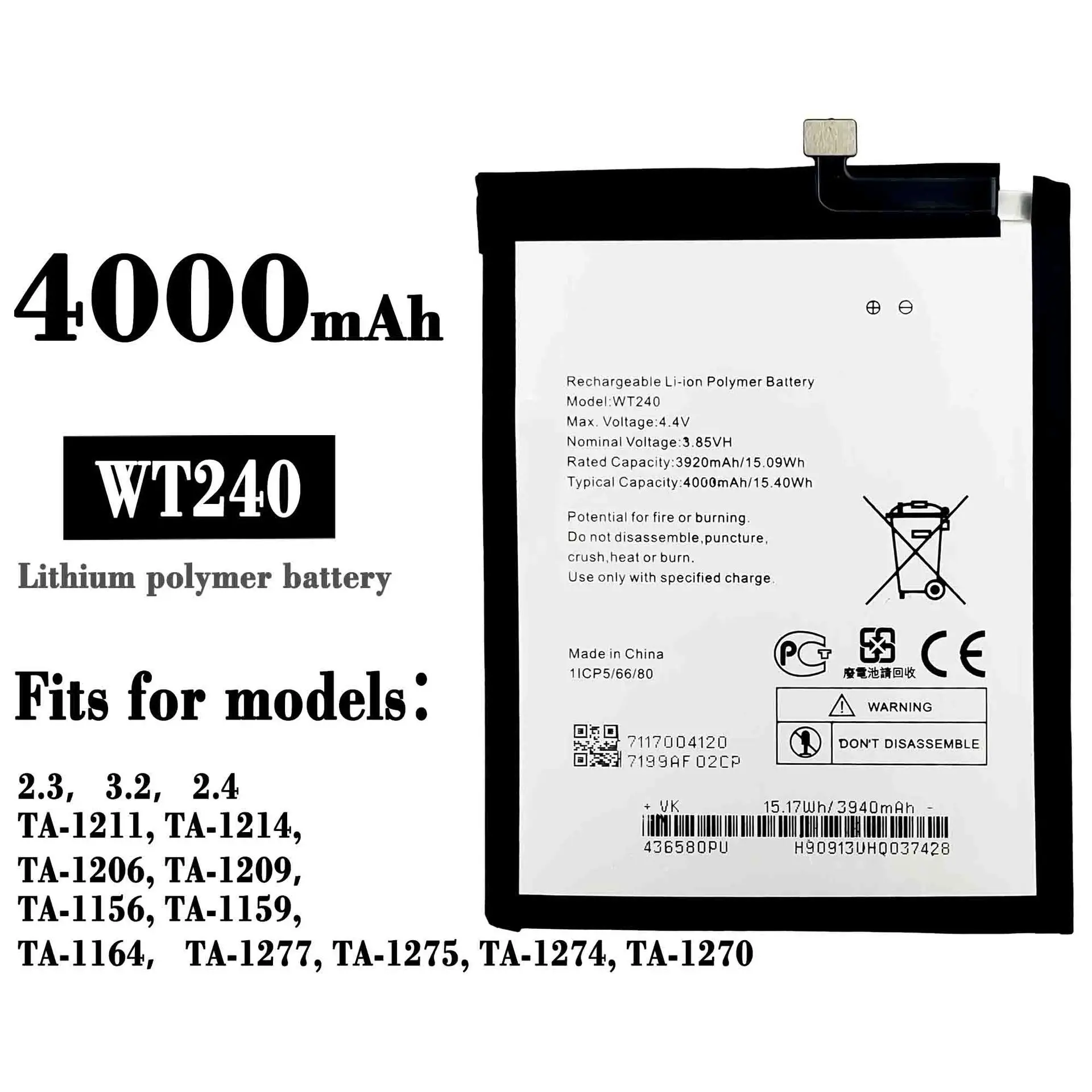

High Quality Replacement Battery For Nokia 2.3 NK3.2 NK2.4 WT240 241 Large Capacity Mobile Phone Lithium Battery