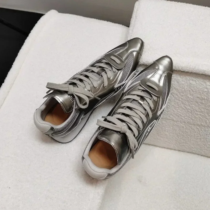 Flats Pointed Toe Women Sneakers Sport Lace-up Mesh Shoes Women Brand Winter Running Shoes 2025 Breathable Casual Woman Zapatos