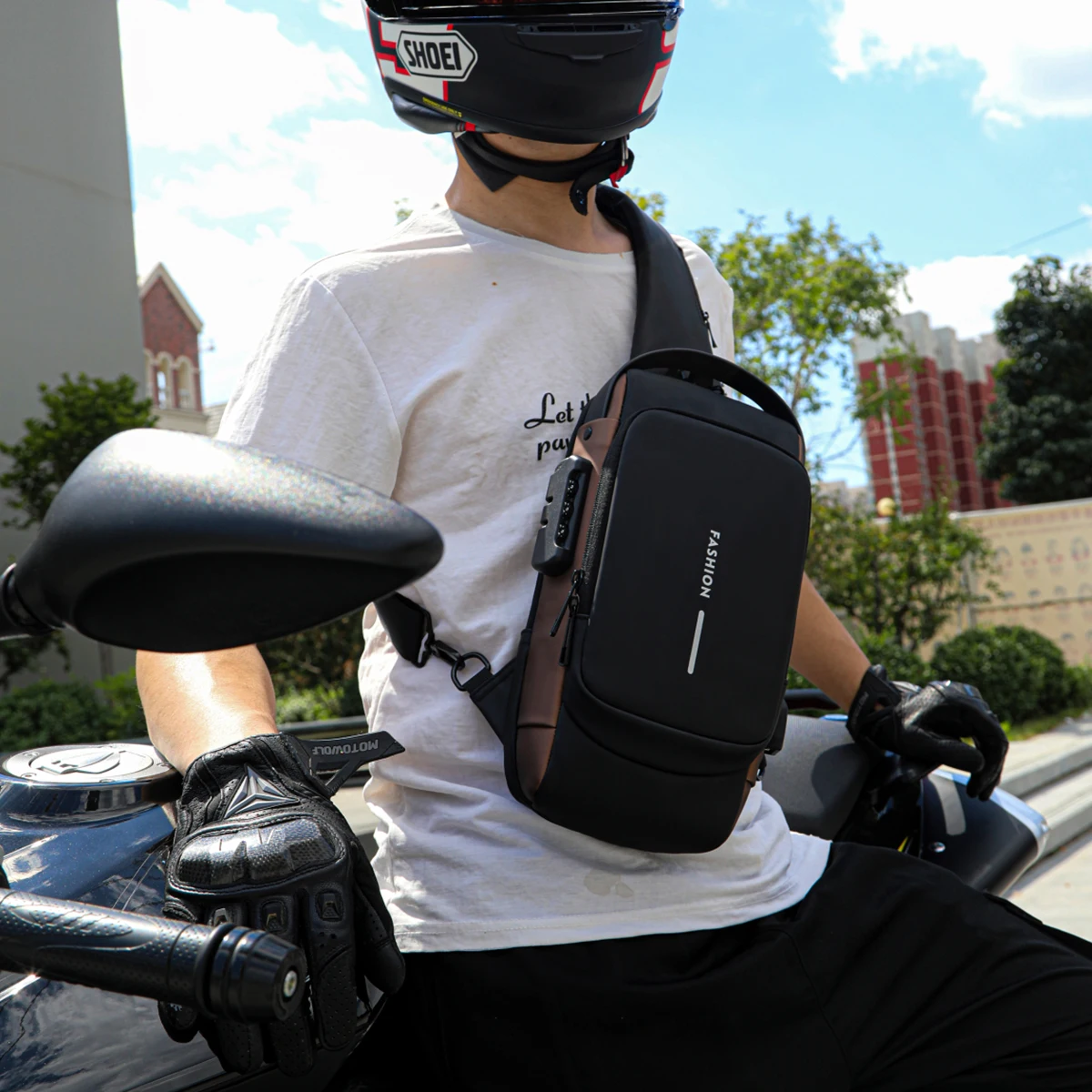 Password Lock Anti-Theft Men's Bag Men's Chest Bag Casual Sports Small Backpack Shoulder Crossbody Bag Motorcycle Bag