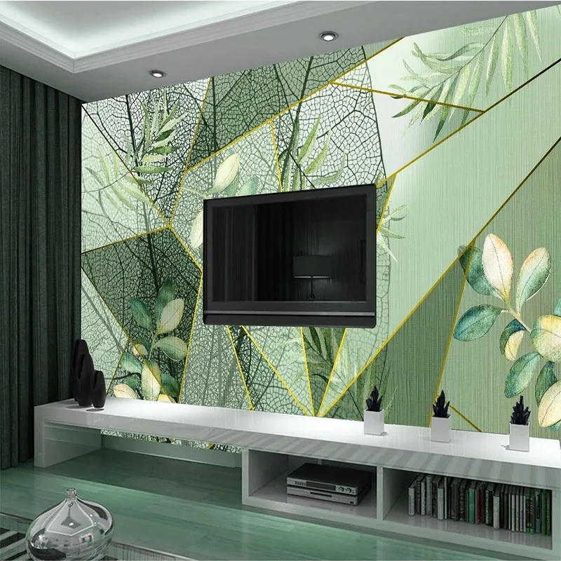 Custom 3D Mural Wallpaper Fresh Tropical Plants Modern Geometric Minimalist Background Wall Papel De Parede Home Décor  Tapety beibehang custom modern minimalist nordic tropical plant golden leaves geometric tv background papel de parede 3d wallpaper