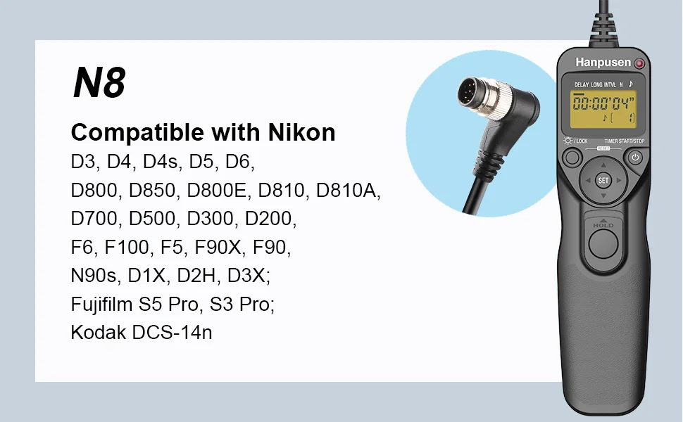 Intervalometer HANPUSEN Camera Timer Remote Shutter Release Time Lapse for  Nikon D3, D4, D4s, D5, D6, D800, D850, D800E, D810, D810A, D700