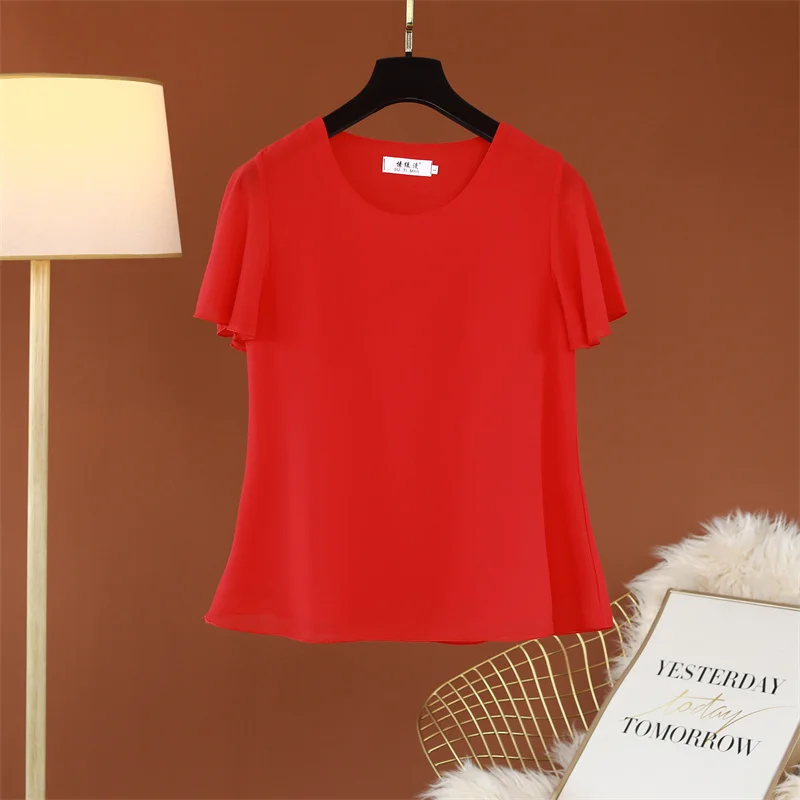 Women Blouse New Spring Summer Fashion Small Fresh Loose V-neck Doll Horn Short Sleeve Casual Chiffon Top Blusas Mujer ブラウス シフォン
