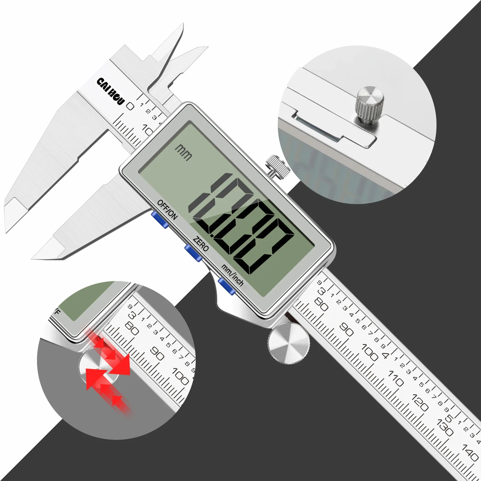 Digital Caliper,Upgraded Stainles Steel Digital Calipers 150mm/6 inch with Large thumbnail 3