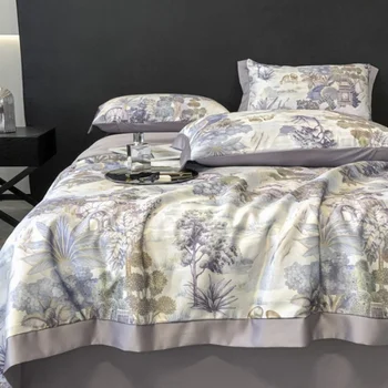 여름 텐셀 폴리에스터 이불, 부드러운 에어컨 이불, 숲 나무 프린트 침대보, 부드러운 담요, 싱글 150x200cm 상품 이미지