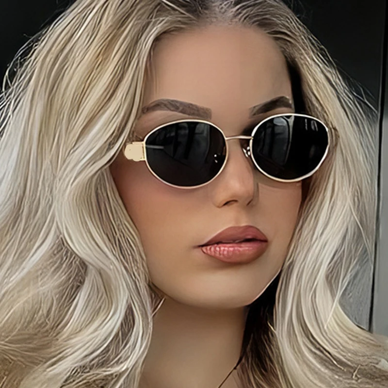 Luxury Brand Oval Sunglasses Women 2025 Retro Metal Frame