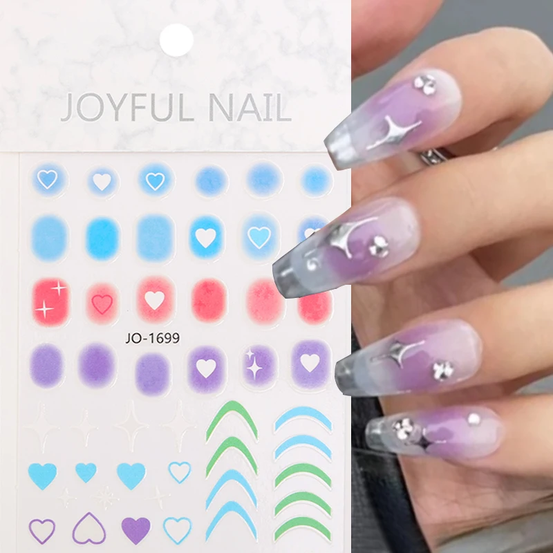 

Jelly Pink Blush Nails Stickers for Nails Cute Love Heart 3D Manicure Sliders Nude Red Translucent French Nail Art Decorations