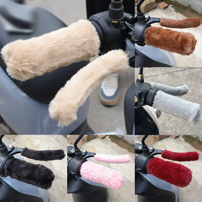 Plush Fleece Handlebar Covers for Motorcycle Bike Scooter Winter Warm Windproof Cold Weather Protection Comfort Grip Accessories