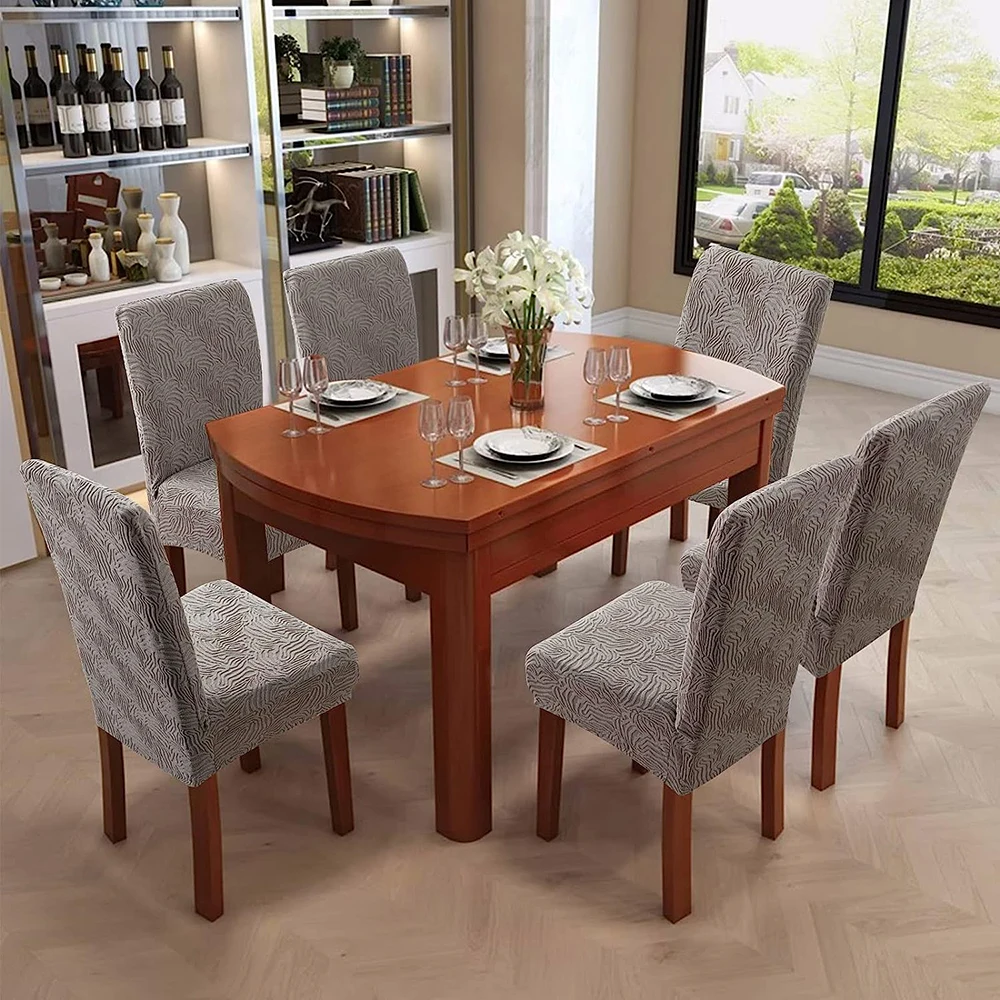 1/2/4/6PCS Elastic Chair Cover Luxury Jacquard Chair Seat Slipcover For Kitchen Wedding Banquet Washable Removable Protector 2