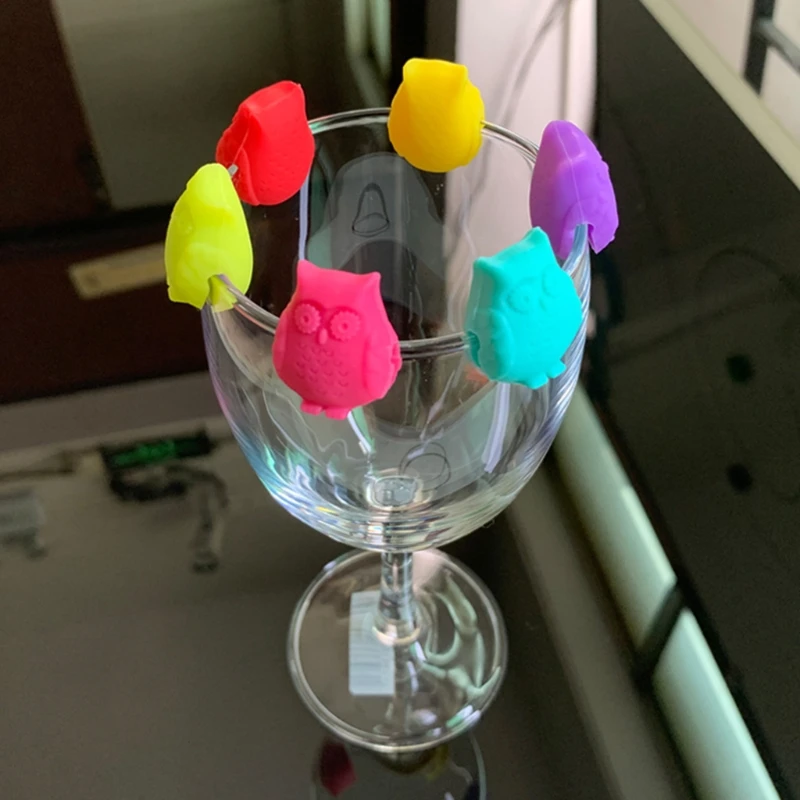 Red Wine Glass Markers Set of 6 Owl Silicone Drink Glass Tags Identification Cup Labels Signs For Party Bar
