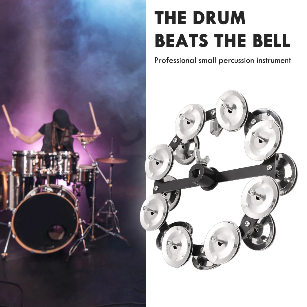 Portable Hi-hat Tambourine Iron Steel Professional Drum Cymbals Hi Hat Tambourine Steel Bells with Row Jingles drum cymbal kit