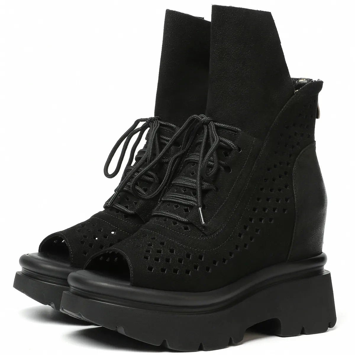 

2023 Pumps Shoes Women Lace Up Genuine Leather Wedges High Heel Gladiator Sandals Female Open Toe Fashion Sneakers Casual Shoes