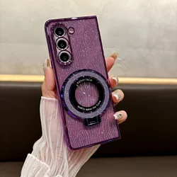 Luxury Ring Electroplate Sparkling Magnetic Shockproof Phone Case for Galaxy Z Fold7 (Purple)
