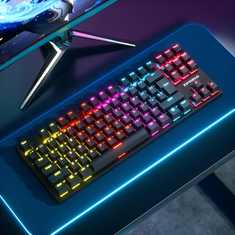 

87 Keys Gaming Keyboard Wired Keyboard Color Matching Backlit Mechanical Feel Computer E-sports Peripherals for Desktop Laptop