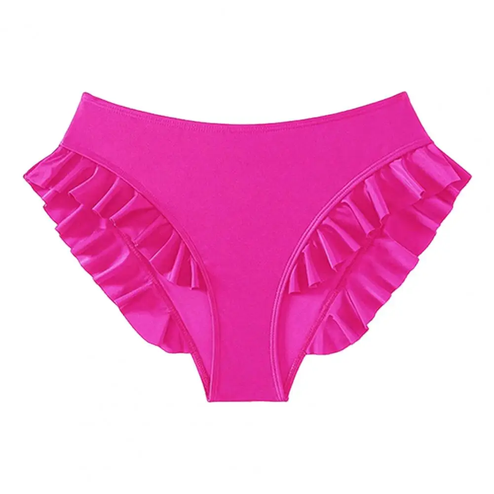 Women Swim Trunks High-waisted Ruffle Trim Bikini Bottoms Women Tummy Control Quick-drying Beachwear Swimwear Trunks women swimwear,bikini bottom