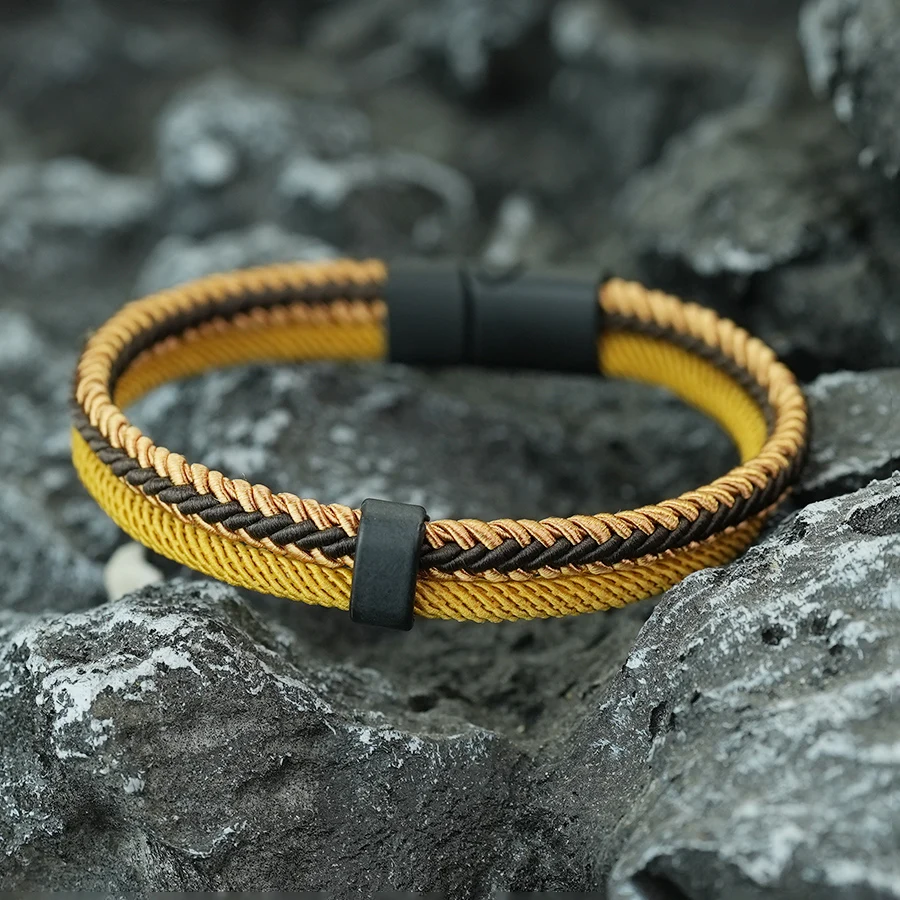 Stylish Ethnic Fabric Rope Bracelet Men Handmade Detachable Magnet Clasp Bilayer Braided Braslet Leisure Sports Homme Decoration - Image 6