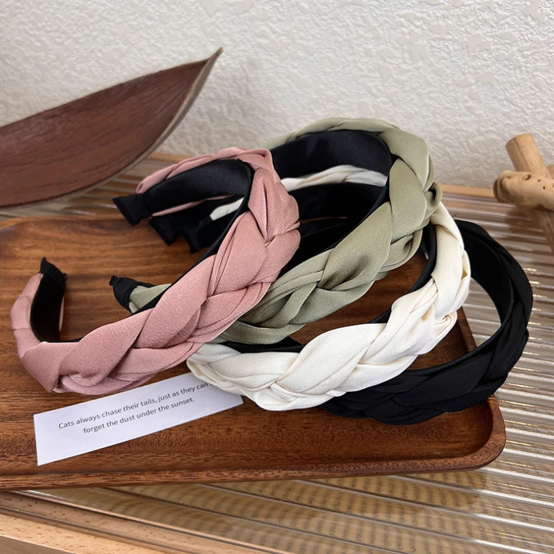 

Vintage Soft Satin Mahua Headband Solid Color Sponge Wide Hair Band for Woman Girl Elegant Hair Hoop Fashion Hair Accessories