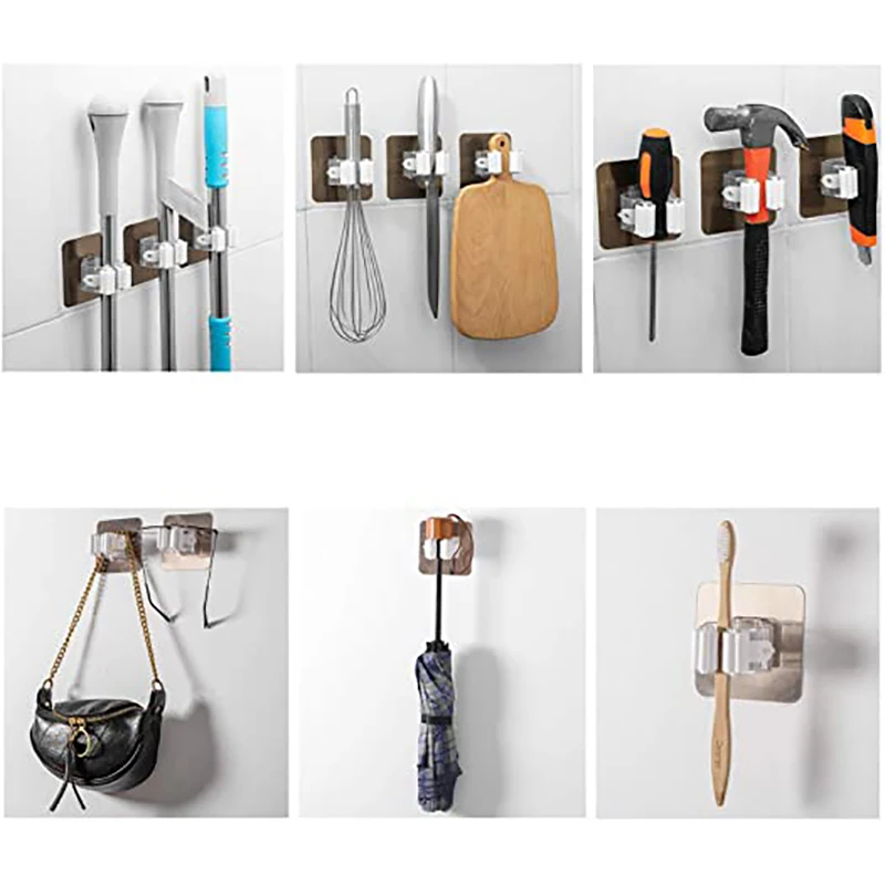 1-10PCS Adhesive Multi-Purpose Hooks Wall Mounted Mop Organizer Holder Rack Brush Broom Hanger Hook Kitchen Bathroom Strong Hooks