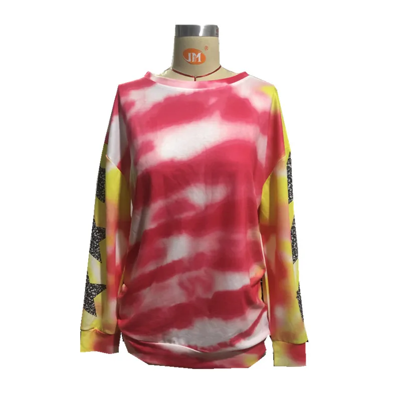 2023 New Women Casual Tie Dye Printing Crewneck Harajuku Sweatshirt Loose Streetwear Y2k Long Sleeve Hoodies Plus Size Clothing