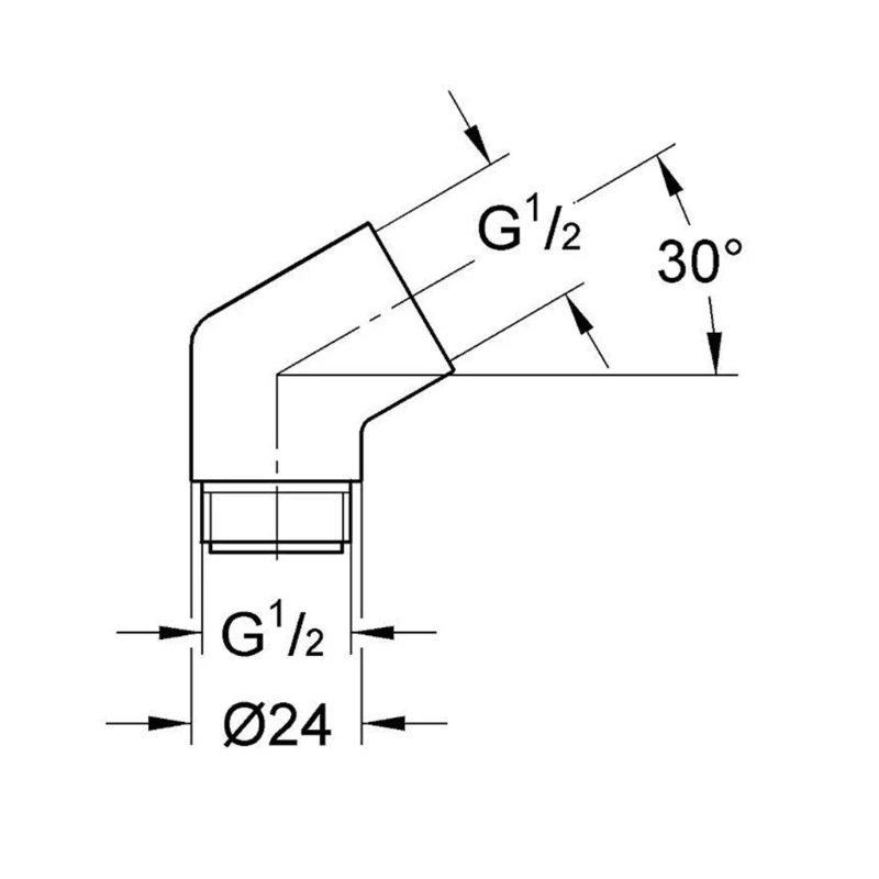 Polish Brass Shower Elbow Adapter for Shower Head 30&deg; G1/2 Male to Female Arm Extension Connector