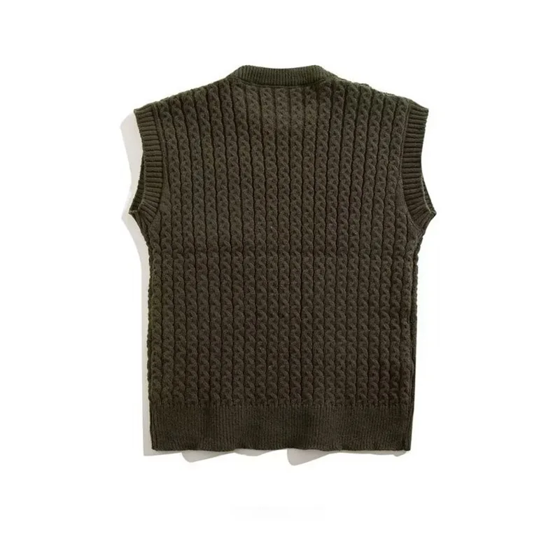 New Warm Sleeveless Knitted Sweater Korean Edition Men And Women's Thread Texture Academy Style Pullover Sweater Tank Top Khaki
