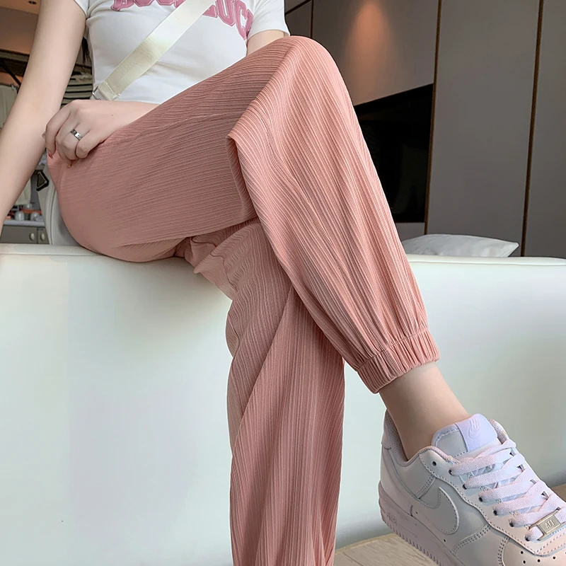 Summer Women Sweatpants Ankle Length Casual Loose Pants Traf High Waisted Pink Streetwear Trousers Y2K Korean Fashion Harajuku