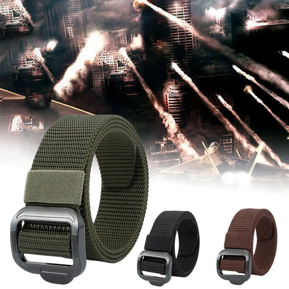 

Practical Male Belt Solid Color Men Belt Alloy Button Male Army Outdoor Military Belt Decoration