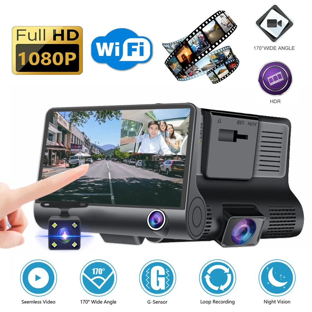 1080P Dashcam 3 Kanaals Voor In Achterste Camera Recorder 4 