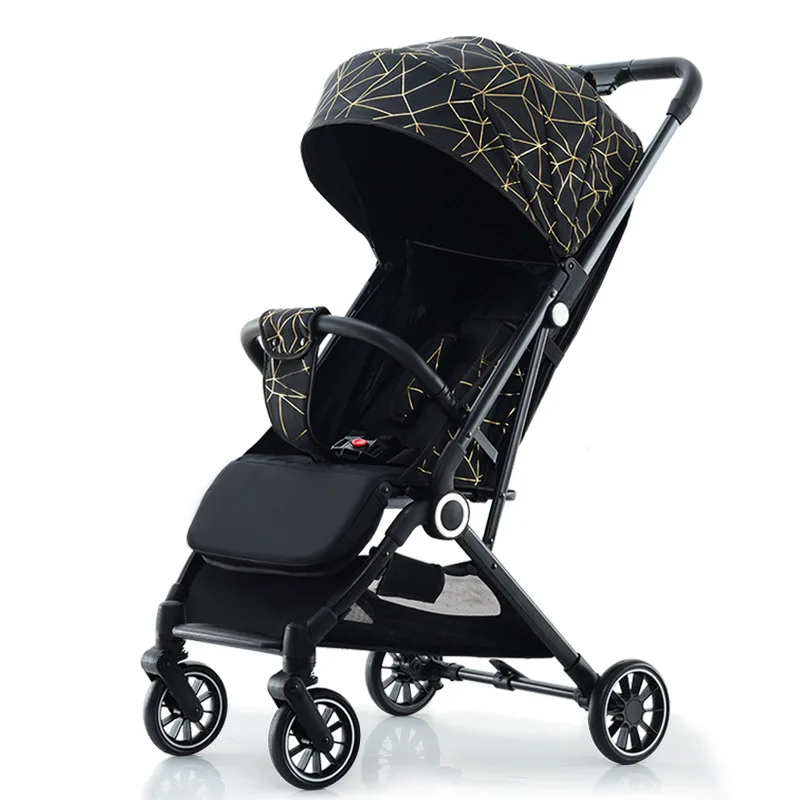 Adjustable Baby Pram with Shock Absorption, Lightweight 6.8kg Carriage, Canopy & Reclining Seat for 0-3 Years Practical Baby Car