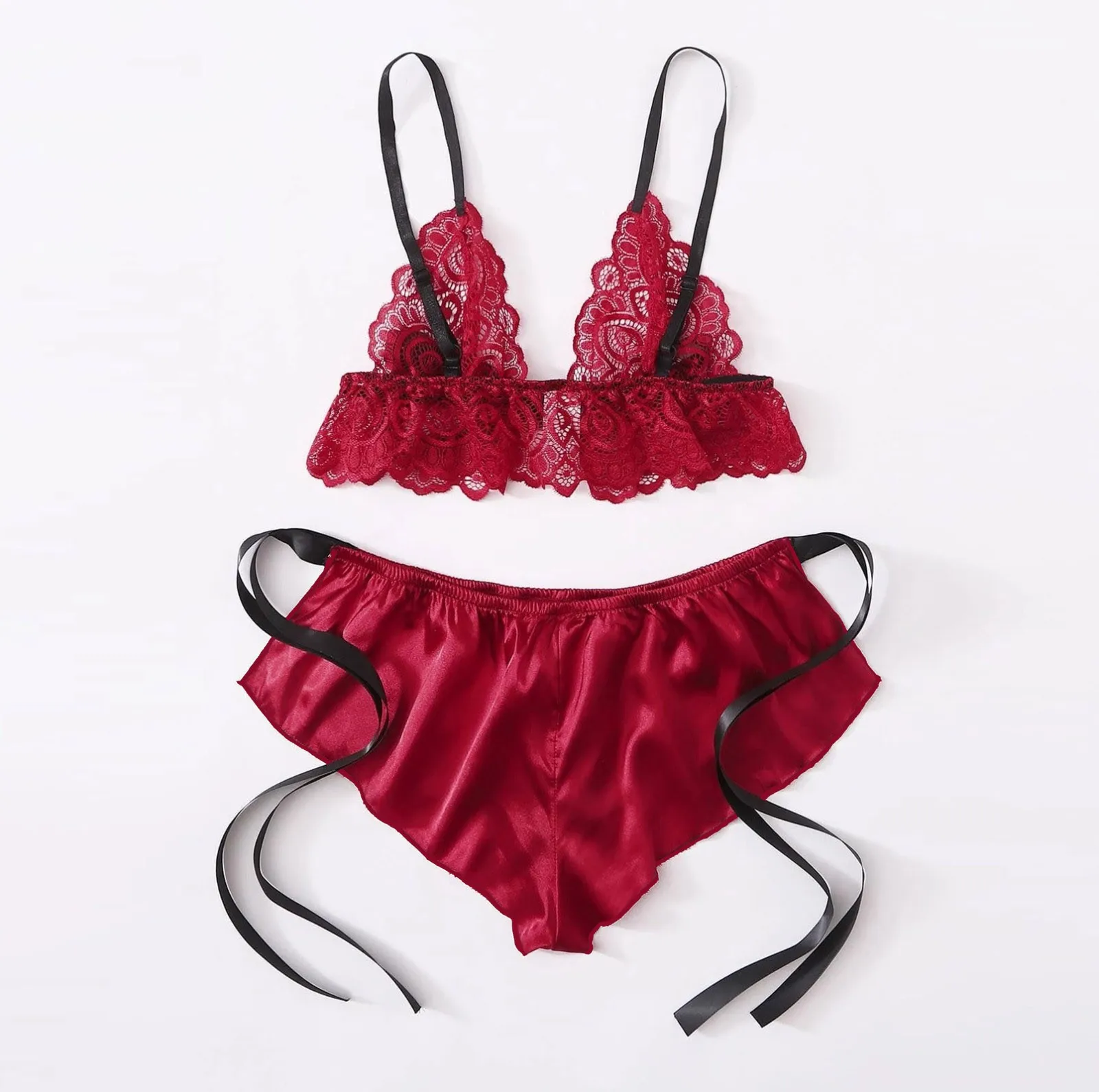 Lace Satin Sleepwear Bra Women Lingerie Wireless Shorts S-3xl Bow Men's Boxers Underwear Cotton Pyjama