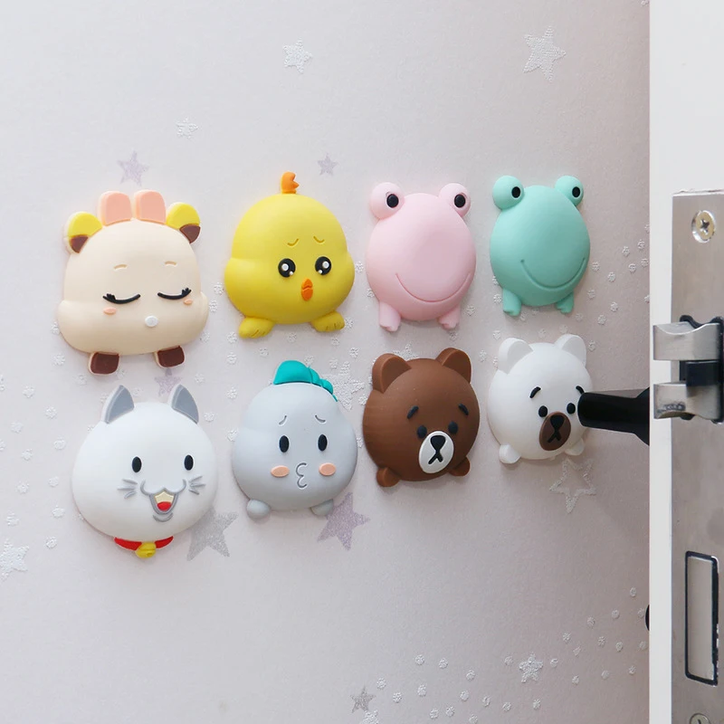 Rubber Door Stopper 8pcs Cartoon Door Stoppers Thicken Mute Wall Protection Crash Pad Door Handle Bumpers PVC Silicone Refrigerator Sticker