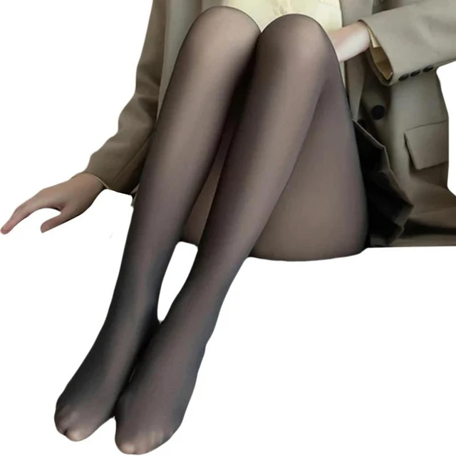 Translucent Fleece Lined Leggings Double Line Hip Lifting Winter Tights  Faux Transparent Fleece Tights For Female