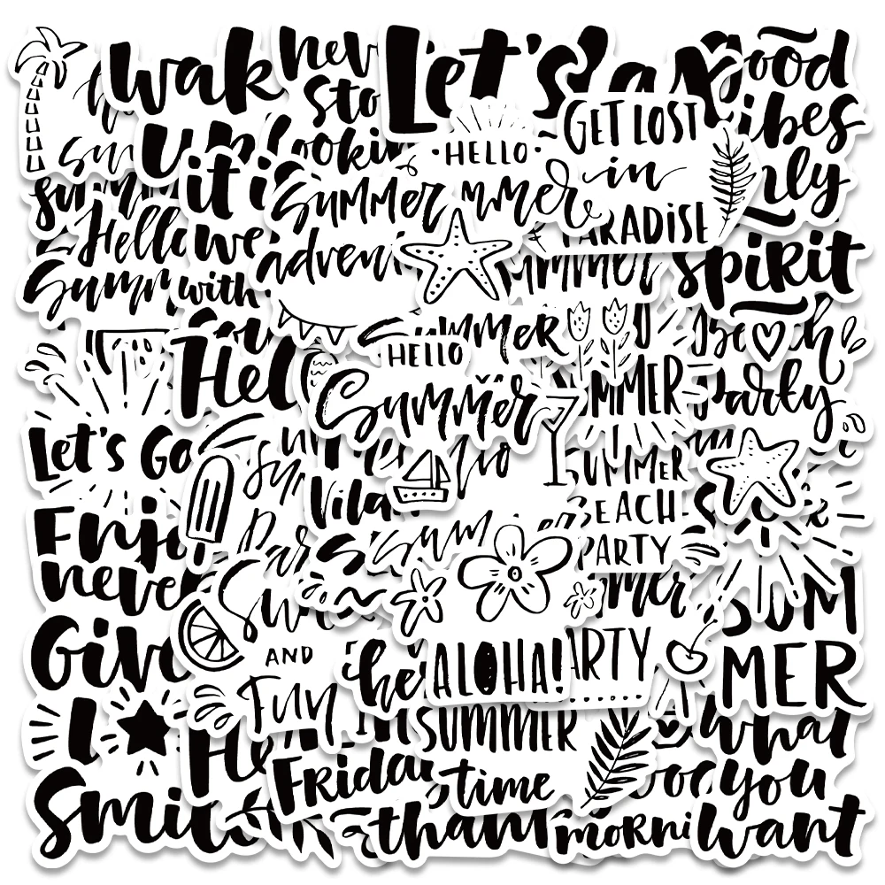 42pcs Black and White Motivational Phrase Hello Summer Vinyl Stickers Waterproof Graffiti Luggage Phone Guitar Laptop Decals 10 30 50pcs self love english phrase doodle stickers diy travel guitar phone laptop cool waterproof graffiti decal sticker