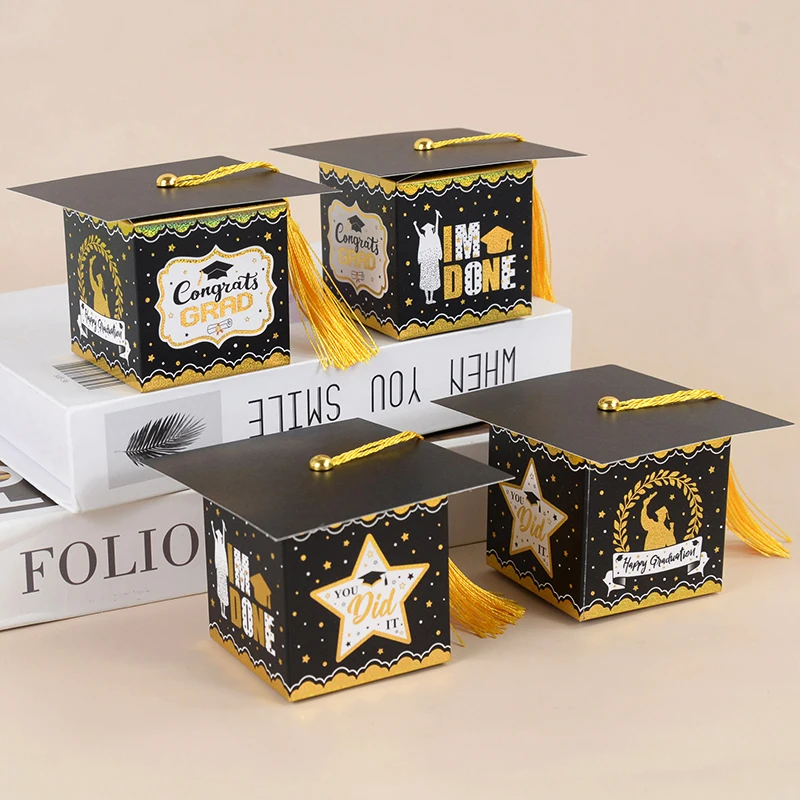 5/10Pcs Bachelor Hat Cap Candy Box Graduation Cookie Gift Packaging Boxes Bag 2023 Grad Congratulation Party Favors Supplies 