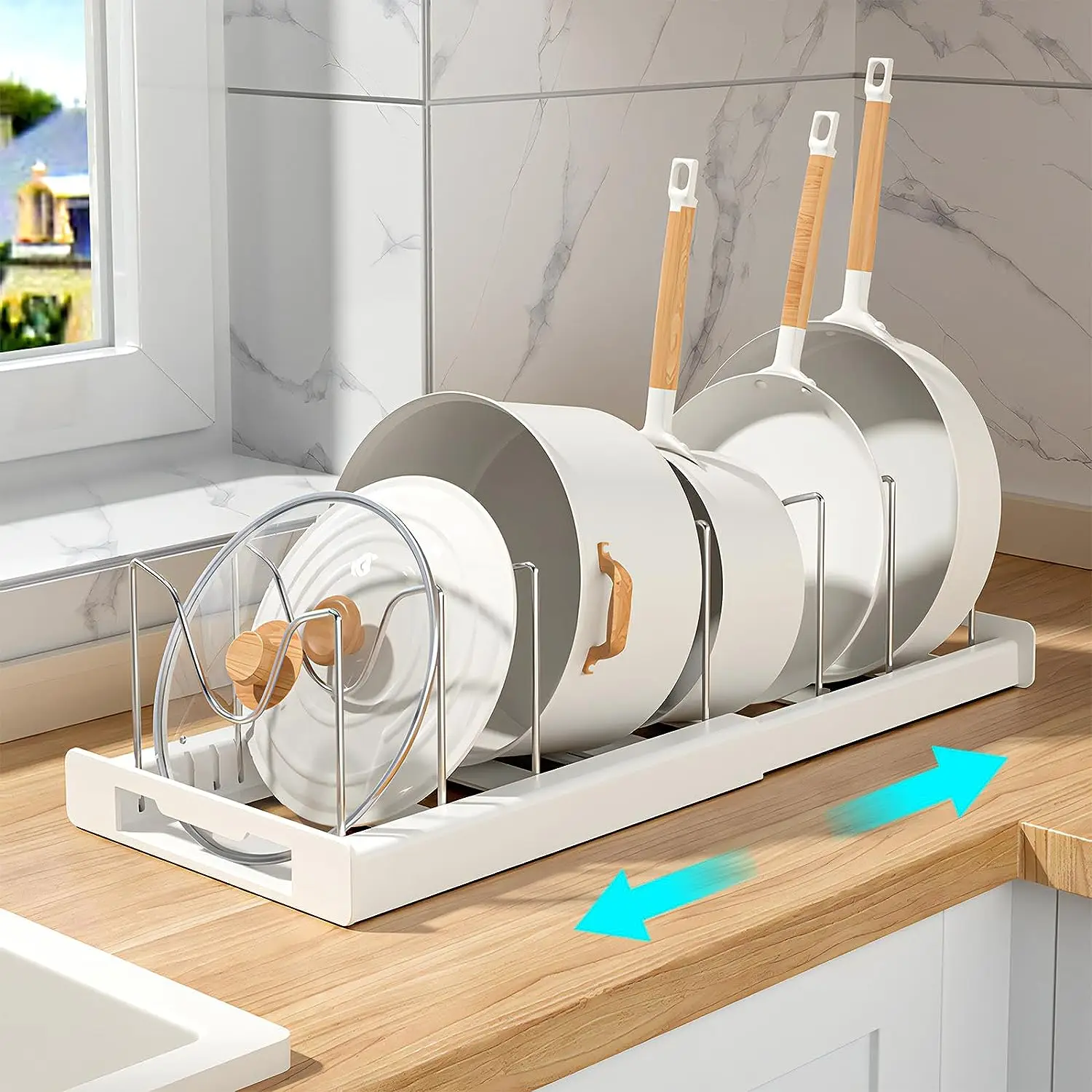 Organizer Espandibile Per Pentole E Coperchi Con 10 Scomparti Regolabili - Rack Per Armadio Da Cucina In Ferro Con Piedini Antiscivolo
