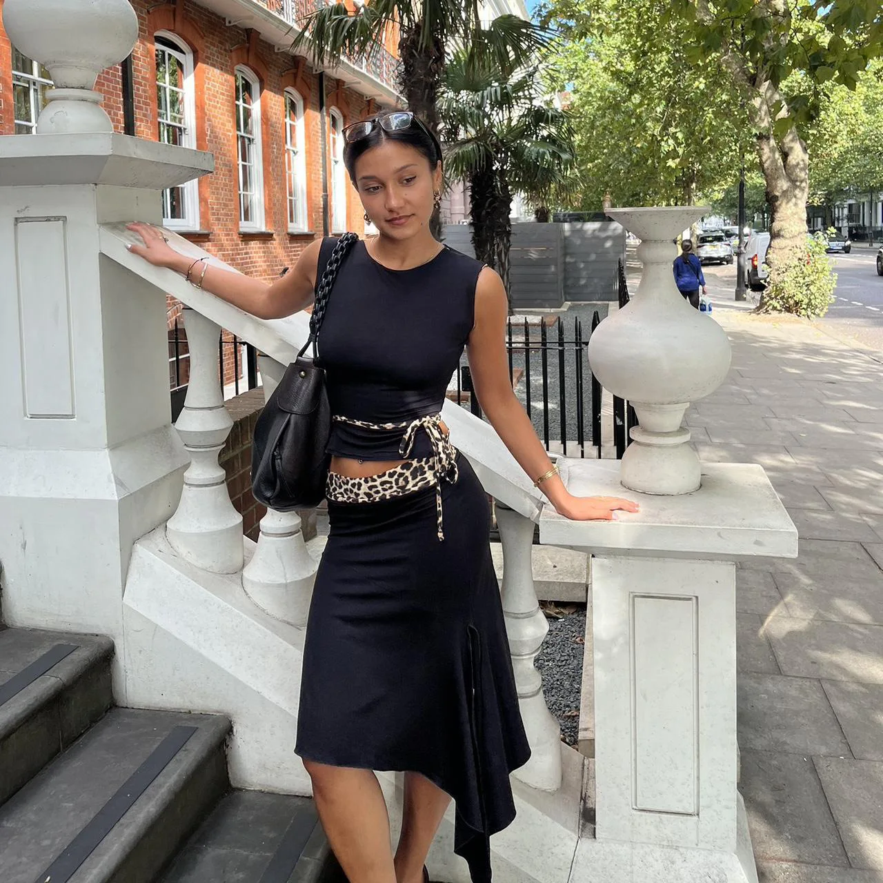 Leopard Sexy 2 Piece-Set Skirt Female Contrast Lace-Up Cropped Pullover And High Waist Skirt Sets Bandage Women's Outfits