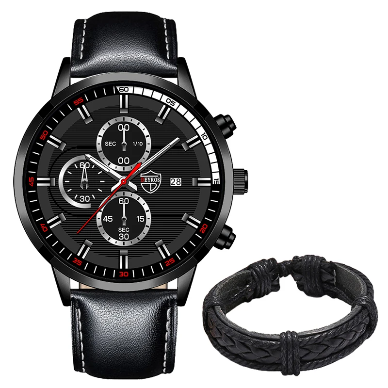 2022 Fashion Mens Sport Watches Men Casual Leather Bracelet Analog Quartz Wristwatch Calendar Male Business Luminous Clock 