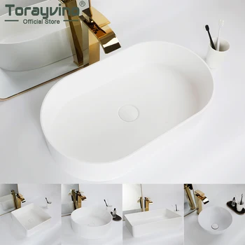 Torayvino หินเทียมห้องน้ําอ่างล้างหน้าหลายสไตล์เหนือเคาน์เตอร์เรือ Vanity พร้อมอ่างล้างจานน้ําตกก๊อกน้ําและท่อระบายน้ํา 1