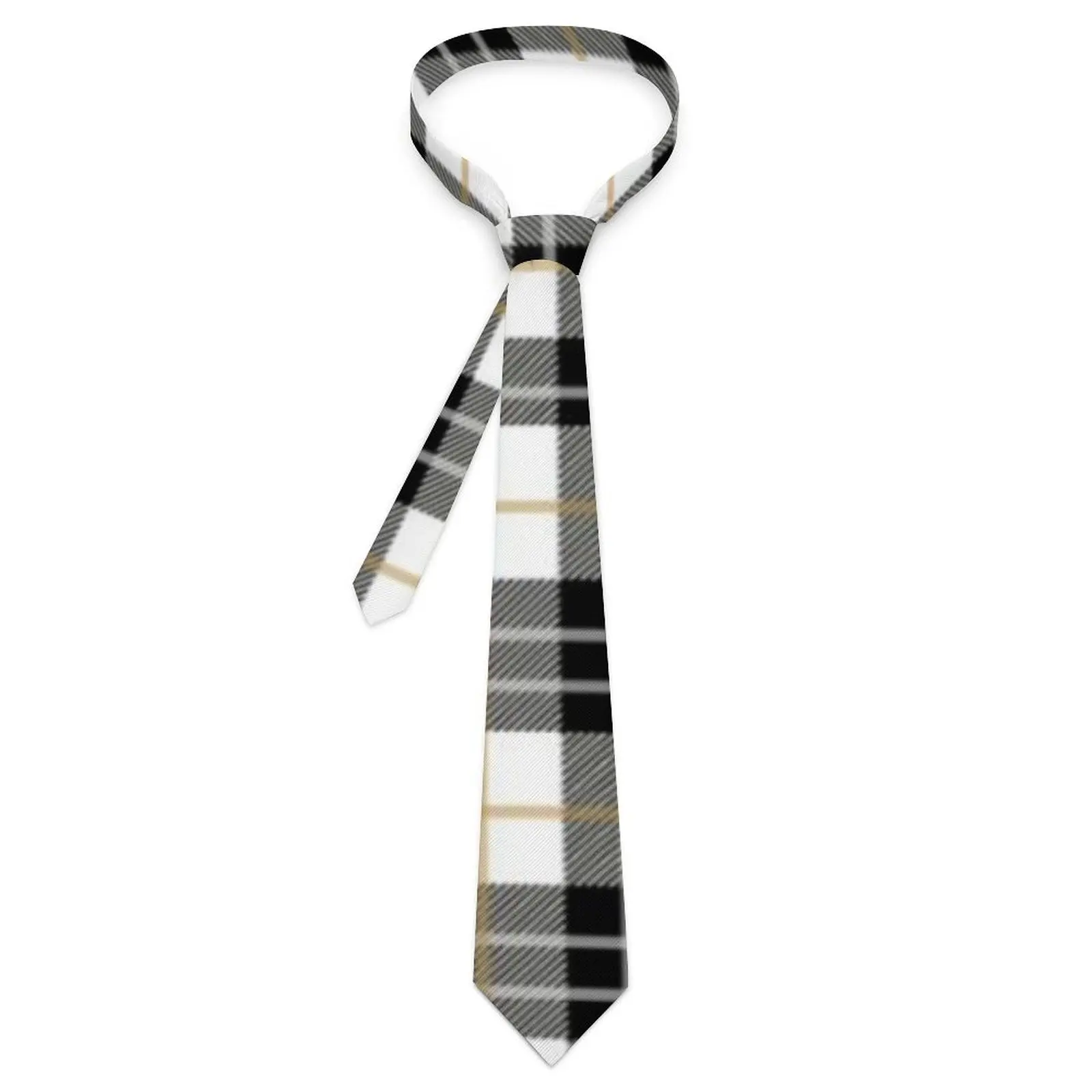 

White Black Plaid Tie Retro Lines Print Daily Wear Party Neck Ties Kawaii Funny Neck Tie For Adult Graphic Collar Tie Necktie