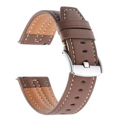 Handmade Vintage Leather Watch Band - 22mm Cowhide Strap with Elegant Stitching, Perfect for Business and Everyday Wear (Light Brown)