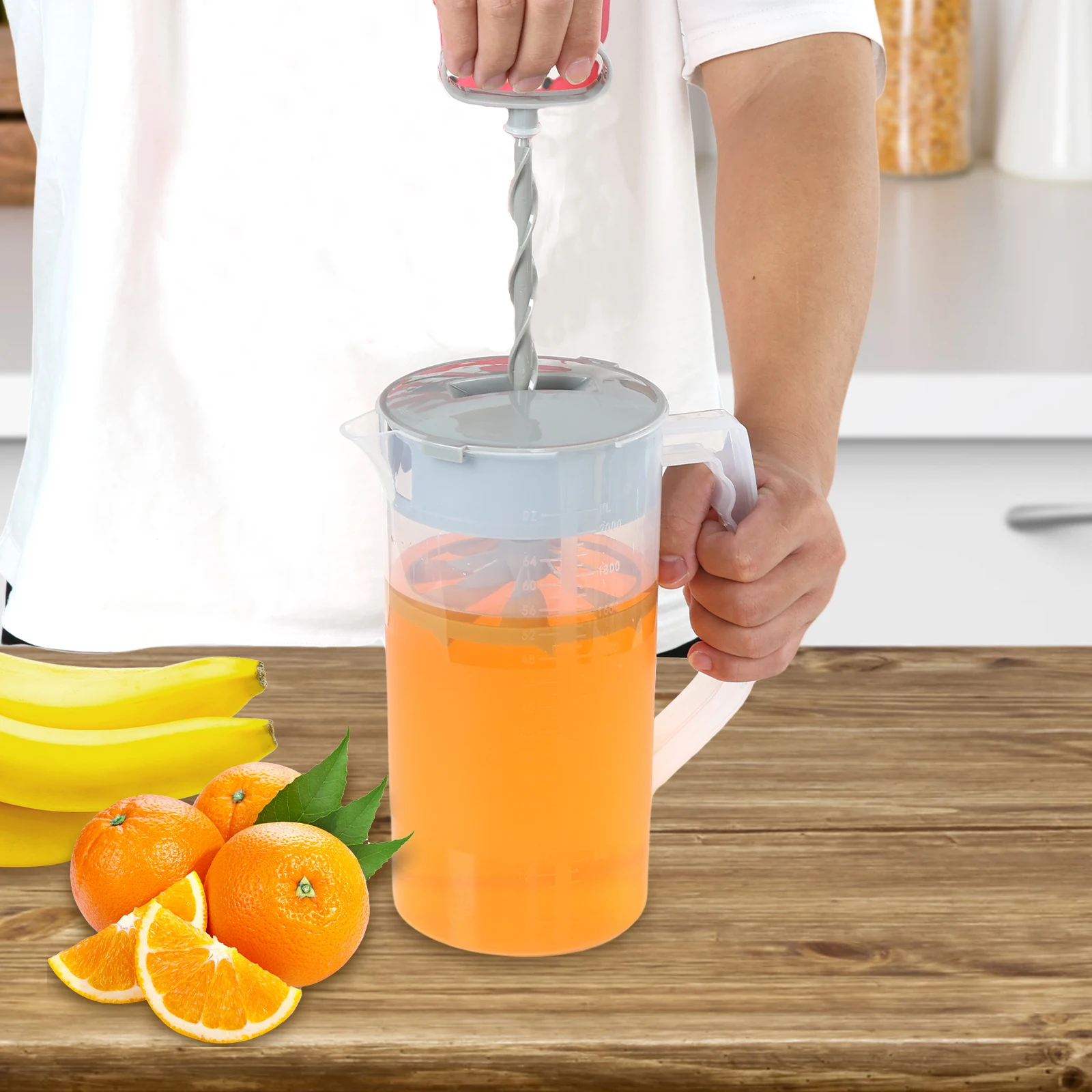 Mixing Pitcher for Drinks 2000ml Mixing Water Pitcher with Lid Wide Mouth Juice Container with Plastic Blades and Mixer