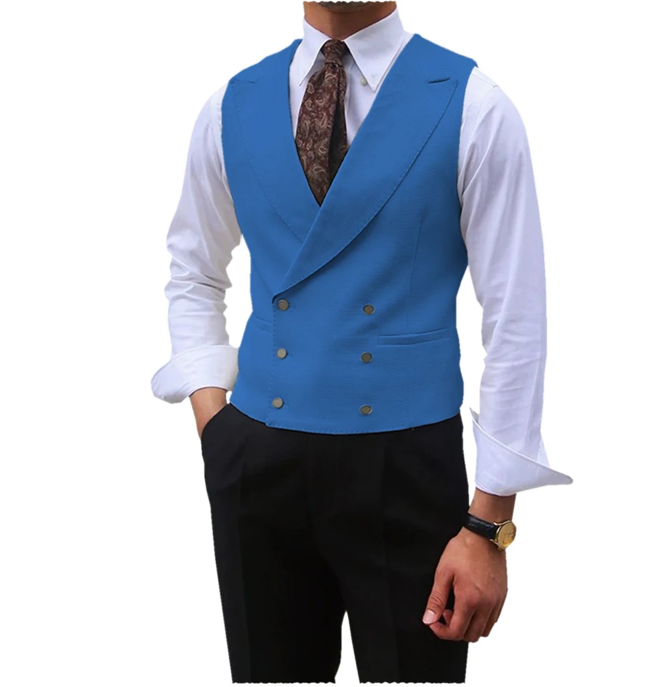 Dress Vests Men Vest Peaked Lapel Double Breasted Sleeveless Jacket Wedding Banquet Business Casual Slim Waistcoat